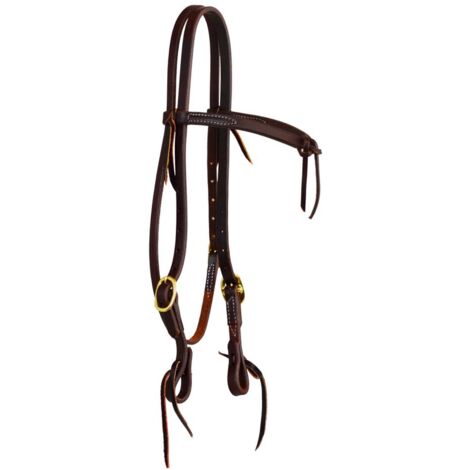 taglia unica, marrone dark oil: Testiera western in cuoio 5/8" per cavalli con nodo sul frontalino dritto