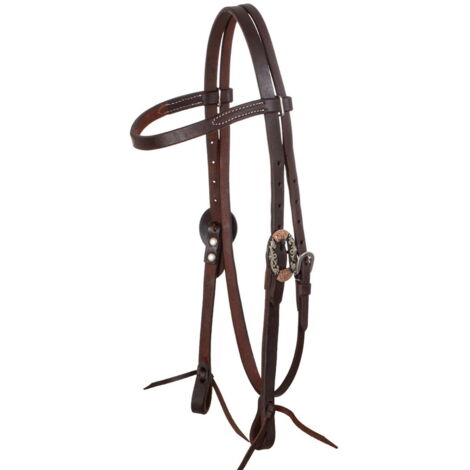 taglia unica, marrone oliato: Testiera western in cuoio fantasia tedesca con fibbie in inox decorate