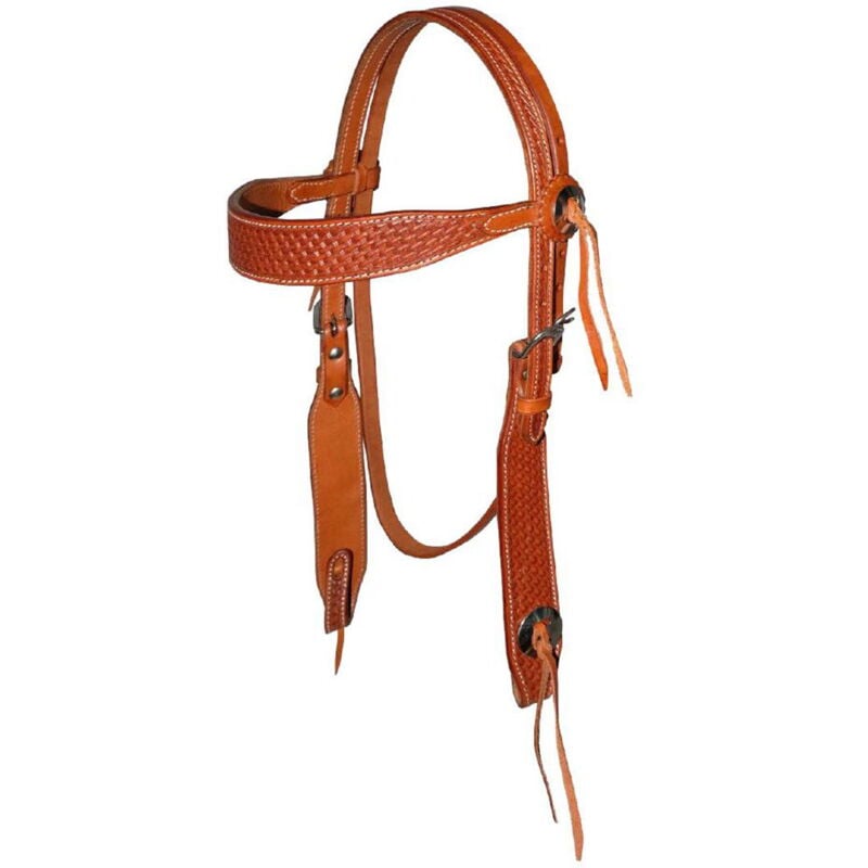 Taglia unica, Chocolat: Bandeau western en cuir avec fronts larges et vannerie