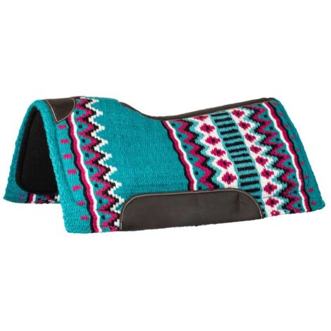 taglia unica, Nero /Blu/Rosa: Sottosella western in lana con fondo in feltro e rinforzi in pelle sintetica 34" x 36"