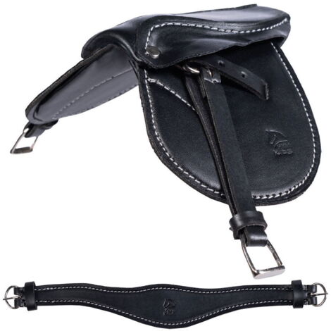 Taglia unica, nero: Sella giocattolo in similpelle nera per cavallini in peluches linea cuddle pony