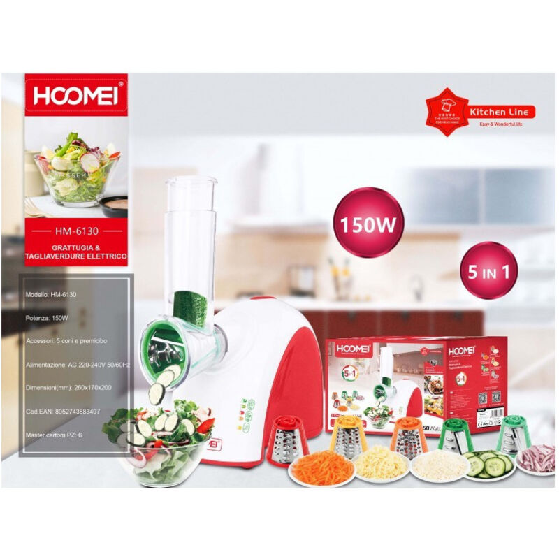Taglia Verdure Elettrico Tagliaverdura 150 Watt Con 5 Accessori Intercambiali - - Trade Shop Traesio