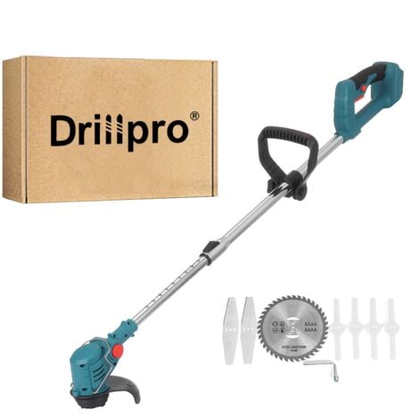 DRILLPRO Tagliabordi a batteria cordless Tagliaerba Rasaerba elettrico Decespugliatore elettrico blu 21V 450W 12000r/min L.99-135 cm regolabile (senza batteria) LAVENTE