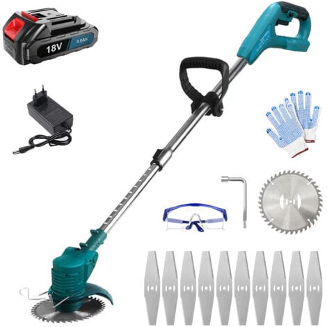 MAWIRON Tagliabordi Senza Fili, Tagliaerba Elettrico da 30 mm con Kit Lame, con 1 Batteria da 3,0 A e Caricabatterie, Compatibile con Caricabatterie Makita