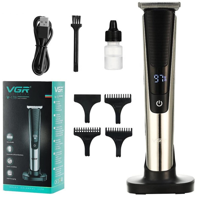 Trade Shop - PROFESSIONELLER, ÜBER USB AUFLADBARER, KABELLOSER HAAR- UND BARTSCHNEIDER MIT DISPLAY VGR V178 -