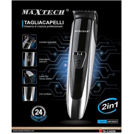 Tagliacapelli Rasoio Uomo Professionale Rasatura A Batteria Regolabile Maxtech Ta-ca006