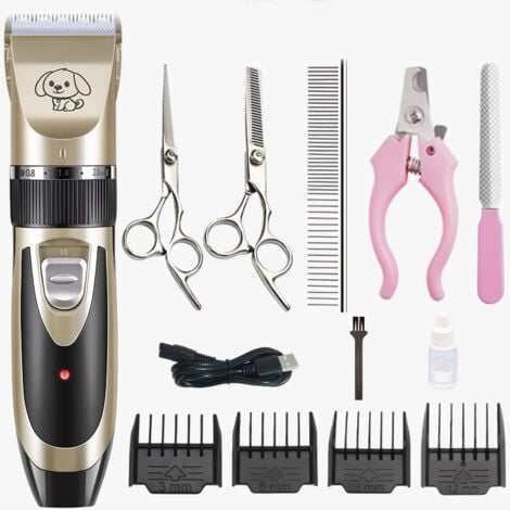 Tagliapeli professionale ricaricabile con accessori, rimovibile e lavabile, per cani e gatti (oro nero)