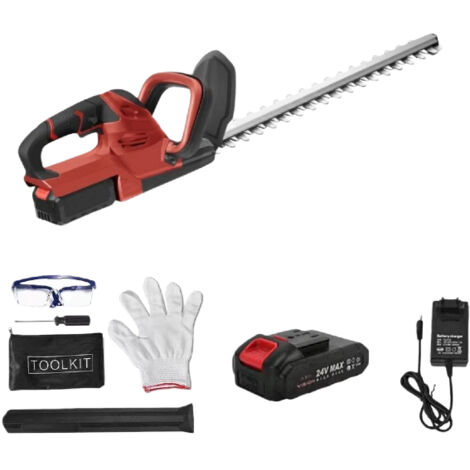 Tagliasiepi a batteria da 21 V, lunghezza lama 51 cm, tagliasiepi a batteria per arbusti, giardino, prato, manto erboso, 1 batteria da 1500 mAh, rosso