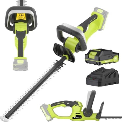 Tagliasiepi a batteria PULITUO 2600SPM con batteria da 2,0 Ah e caricabatteria, lunghezza di taglio 20 pollici, lame a doppia azione, leggero, per piccoli cespugli, verde.