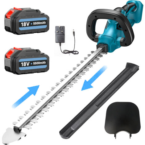 TEETOK Tagliasiepi elettrici, Tagliasiepi a batteria Potente taglierina per tagliasiepi in vetro,44cm/20,5" 18V +2x Batteria 5500mAh+ Caricabatterie,Compatibile con la batteria Makita