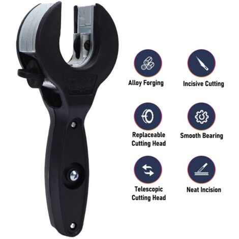 Tagliatubi a cricchetto con testa girevole a 360° e regolazione della lunghezza (8-29 mm) per tubi in rame, alluminio, PPR e plastica.