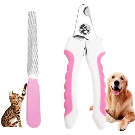 Tagliaunghie per cani e gatti con lima per unghie - Piccoli animali - Con protezione di sicurezza per evitare tagli eccessivi (Rosa)