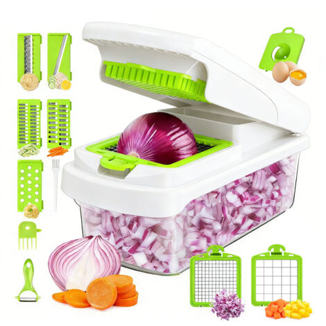 Tagliaverdure e spiralizzatore multifunzionale - Tagliacubetti - Tritatutto manuale per cipolle, carote, cetrioli, pomodori, patatine fritte, patate, frutta - Accessori da cucina