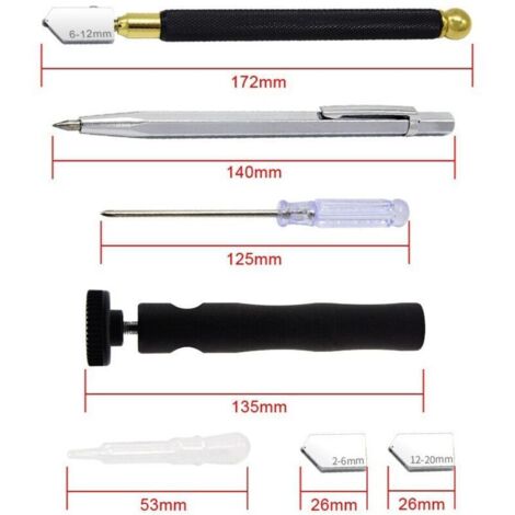 Tagliavetro professionale, penna tagliavetro in metallo, set di utensili da taglio, tagliavetro manuale, testina sostituibile da 2 mm a 20 mm per piastrelle di vetro, specchi e ceramica.