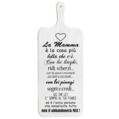 TAGLIERE DA CUCINA BIANCO IN MISURA 15X37 CM CON TEMA E SCRITTA CUORE DI MAMMA