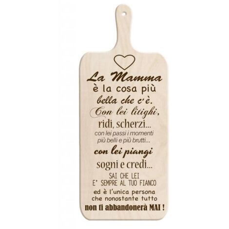 TAGLIERE DA CUCINA BIANCO IN MISURA 15X37 CM CON TEMA E SCRITTA CUORE DI MAMMA COLOR LEGNO