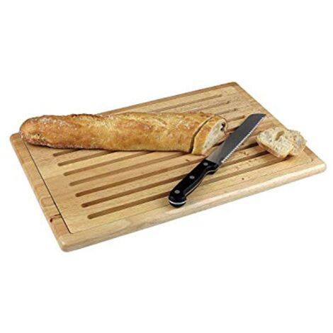 Tagliere per pane APS "Rubberwood", tagliere, tavola di legno, tagliere per pane con vassoio raccoglibriciole rimovibile, quattro piedi antiscivolo, 32 x 47,5 cm, altezza 2 cm, marrone
