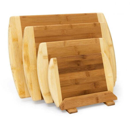 Taglieri in bambù, set da 4 con supporto