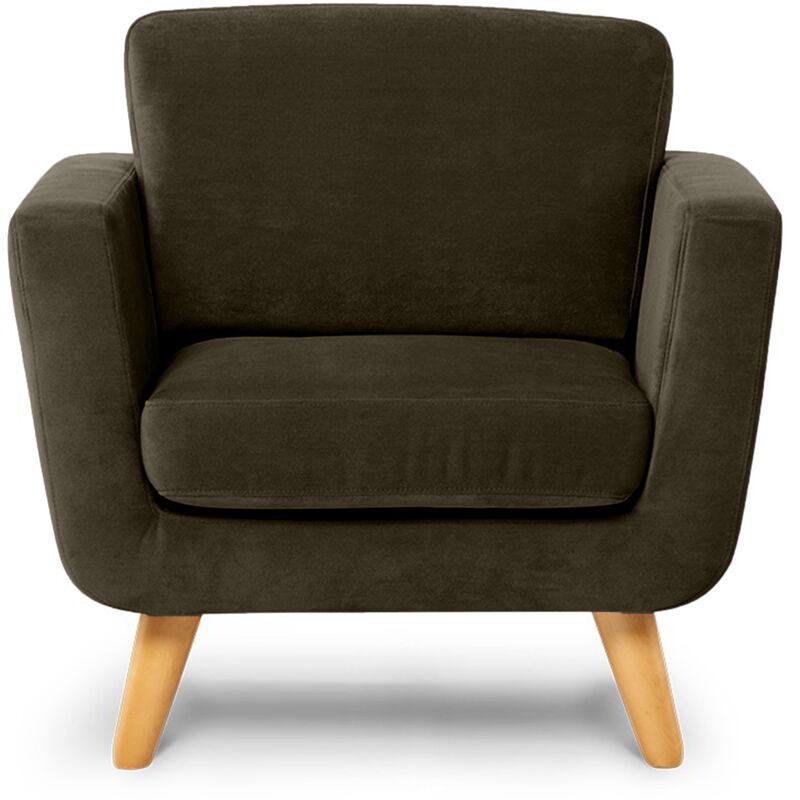Hucoco - tago fauteuil <strong>rembourre</strong> style scandinave salon 86x80x88 <strong>pieds</strong> en bois 1 place marron