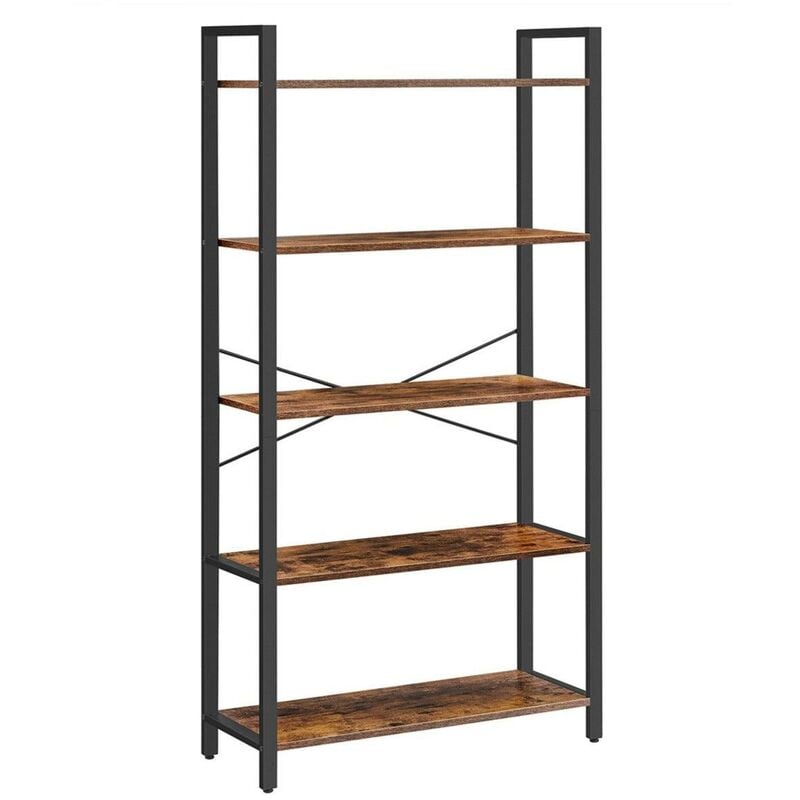 Helloshop26 - tagère à 5 niveaux bibliothèque meuble de rangement avec structure en acier pour salon bureau entrée style industriel 153 cm marron
