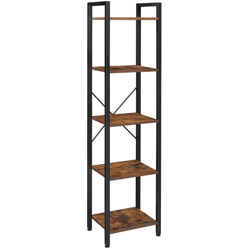 Étagère à 5 niveaux bibliothèque meuble de rangement avec structure en acier pour salon bureau entrée style industriel marron 153 cm rustique et noir