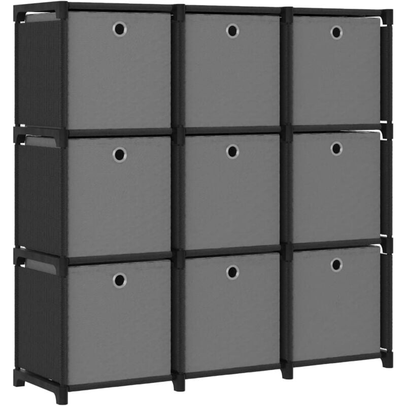 Tagère à 9 cubes avec boîtes Étagère de Rangement - Armoire de Rangement Noir 103x30x107,5 cm Tissu BV788777 Bonnevie