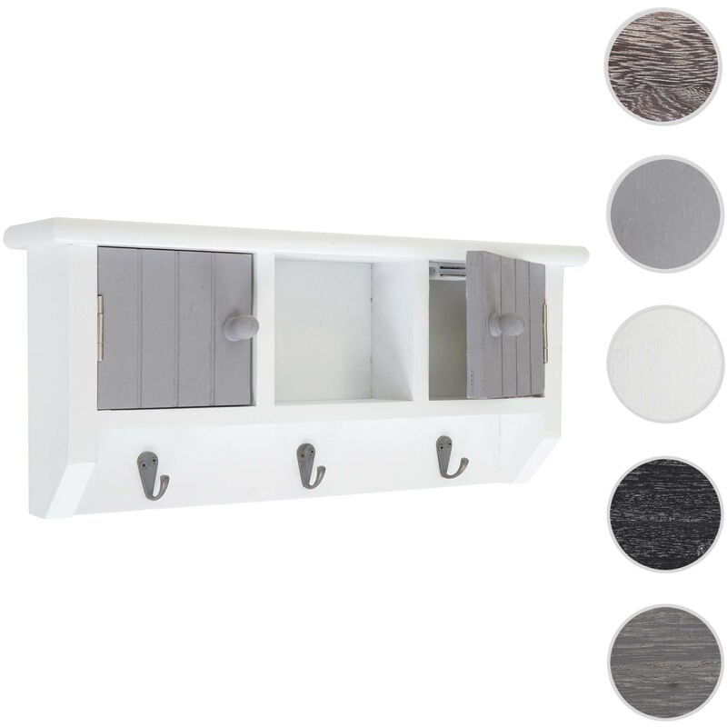 Armoire à clés HWC-A48, armoire à clés avec portes et crochets, bois massif - gris