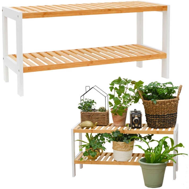 Tagère Bambou - 70x33x26 Meuble Bois Salle de Bain Cuisine Rangement Chaussures