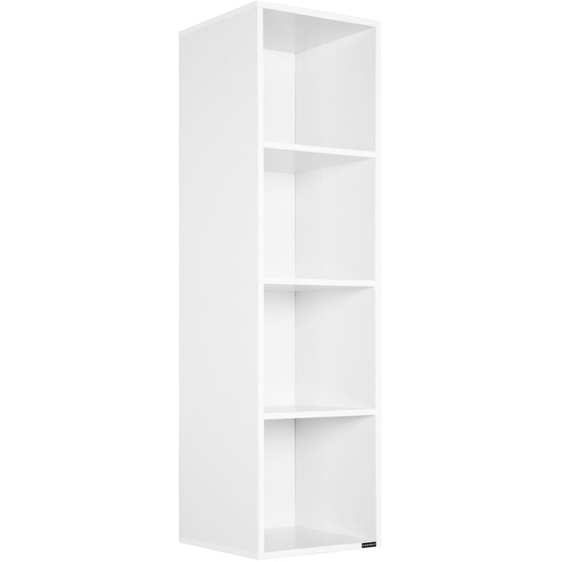 Tagère Bibliothèque 106 x 30 x 30 cm Meuble de rangement intérieur 4 compartiments 30x30x106cm blanc