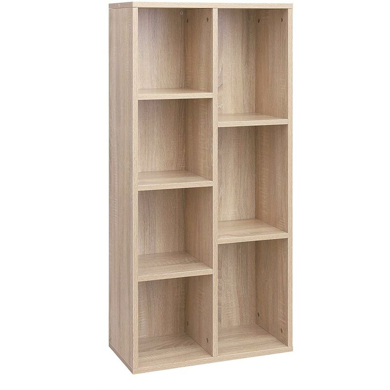 Helloshop26 - Étagère bibliothèque rangement 7 casiers couleur chêne - Beige