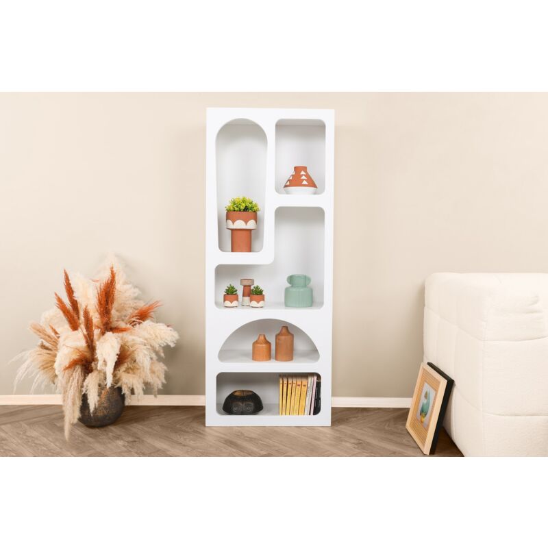 Bibliothèque Blanche avec Portes en mdf, Design Compact, 60x150x32 cm, Pour Salon ou Chambre d'Enfant