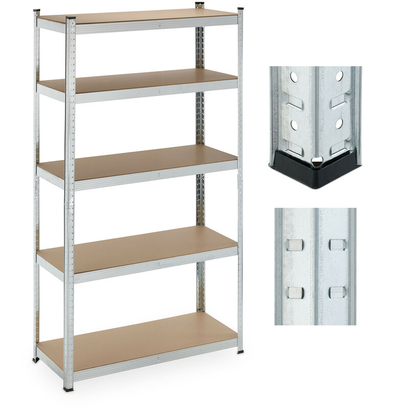 Tagère à charge lourde, 5 niveaux, HxLxP: 180 x 100 x 40 cm, 500 kg, acier, stockage cave & garage, argenté - Relaxdays