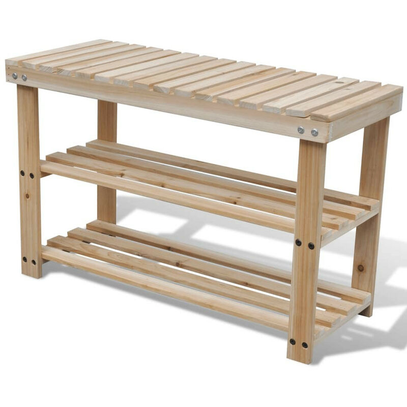 Étagère à chaussures 2 en 1 et dessus banc Bois de sapin massif Étagère à chaussures 2 en 1 et dessus banc Bois de sapin massif