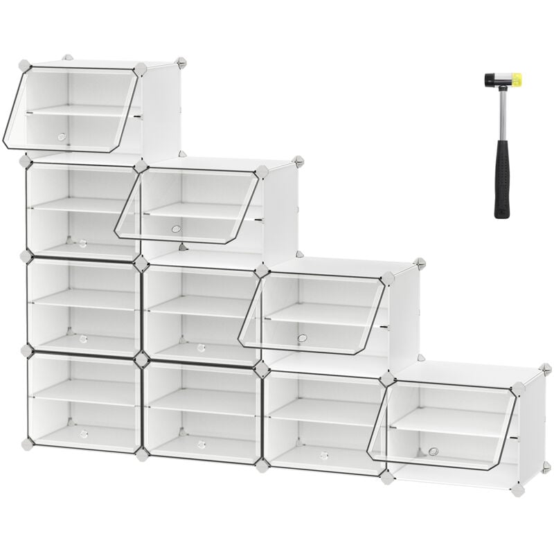 Songmics - Rangement Chaussures 10 Compartiments, Étagère de Rangement Modulable, Compartiment de 30 x 40 x 30 cm, avec Porte, Cadre en Acier,