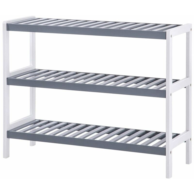 Tagère à chaussures en bambou étagère de rangement à 3 niveaux idéal pour l'entrée salle de bain salon couloir 70 cm blanc grise