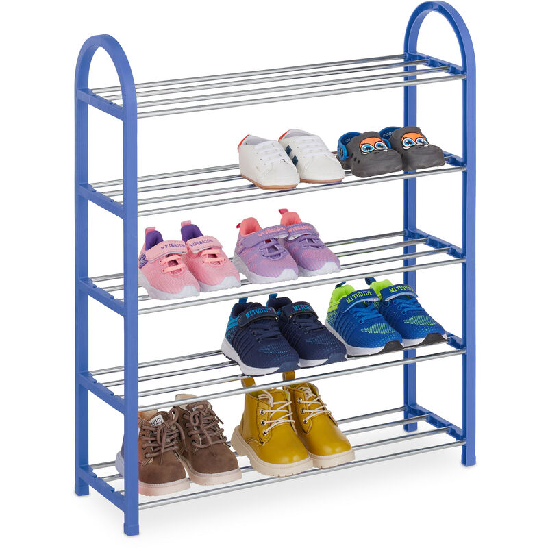 Tagère à chaussures, enfants, 15 paires, pointure 30, peu encombrant, ouvert, léger, rangement couloir, bleu - Relaxdays