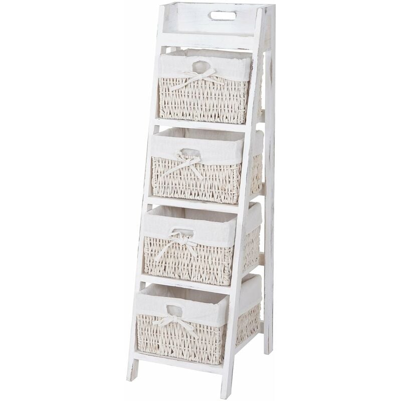 Étagère échelle avec 4 tiroirs panier 101x30cm style vintage en bois blanc 040002545