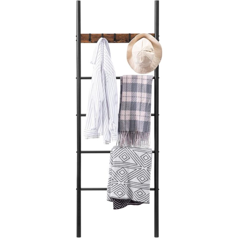 Hoobro - tagère Échelle, Porte-Serviettes, 5 Amovibles Crochets, 60 x 177 cm, Petits Espaces, stable, praktisch, pour couvertures, vêtement, journaux