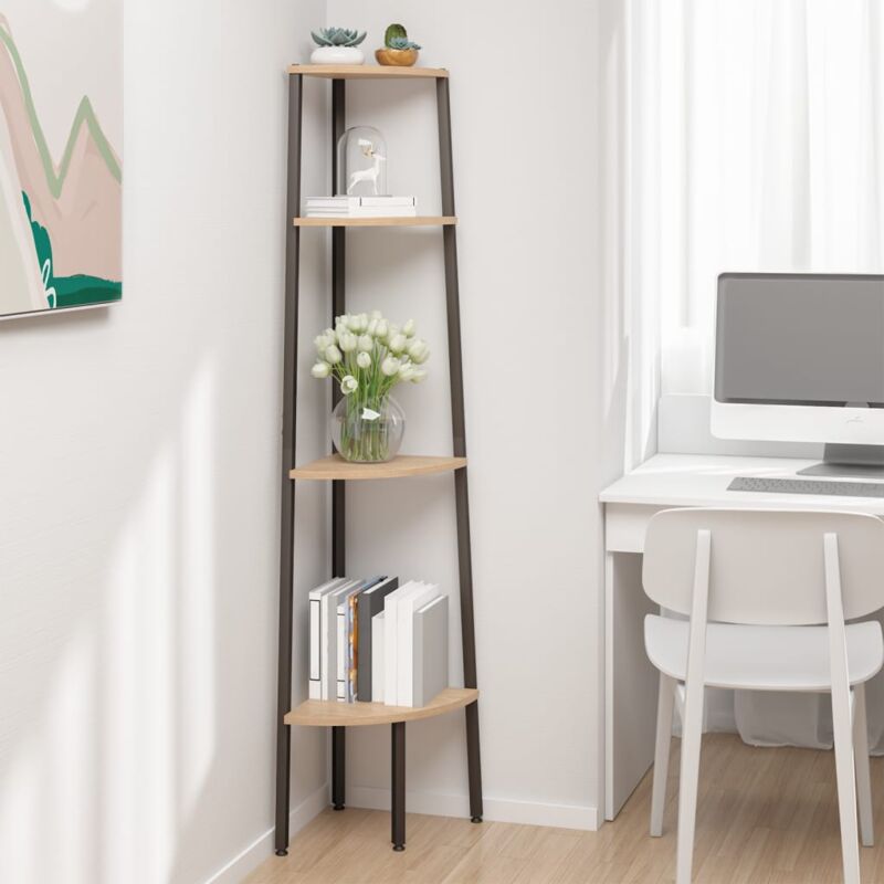 Tagère d'angle 4 niveaux Meuble de rangement Meuble Étagère Marron clair et noir 45,5x31,5x150 cm 81745