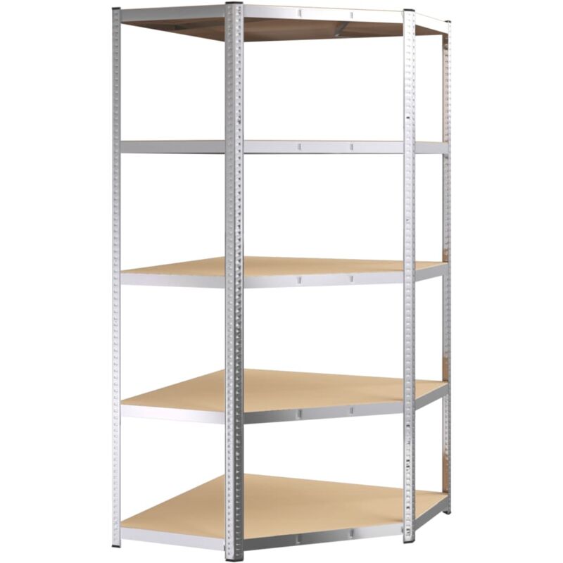 Tagère d'angle 5 niveaux Argenté Acier et bois d'ingénierie - Argent