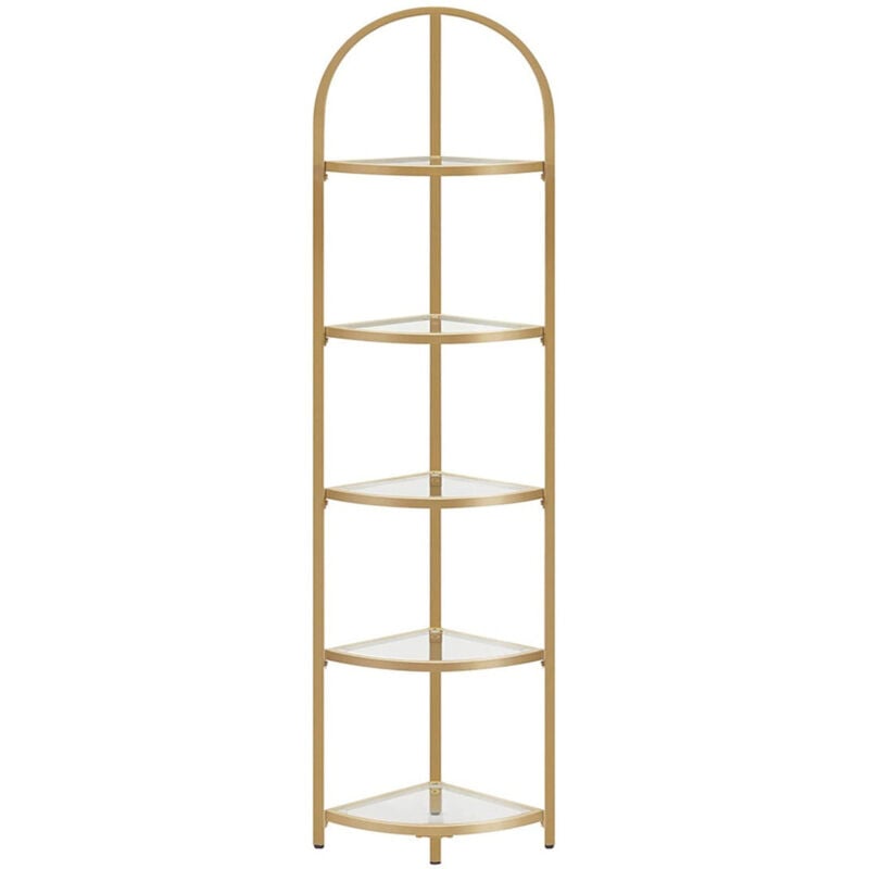 Tagère d'angle à 5 niveaux bibliothèque cadre en métal étagère de rangement en verre trempé antirouille salon chambre cuisine salle de bain moderne