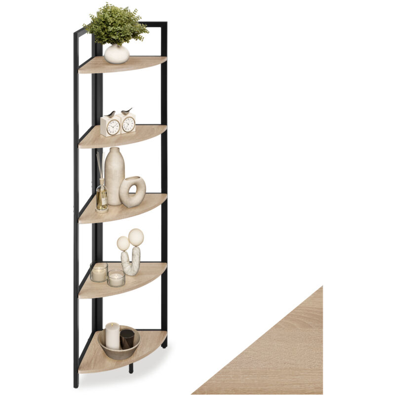 Tectake – Étagère d'angle industrielle 30x30x150 cm – 5 étagères arrondies – Cadre en acier noir – Capacité 5 kg par étagère