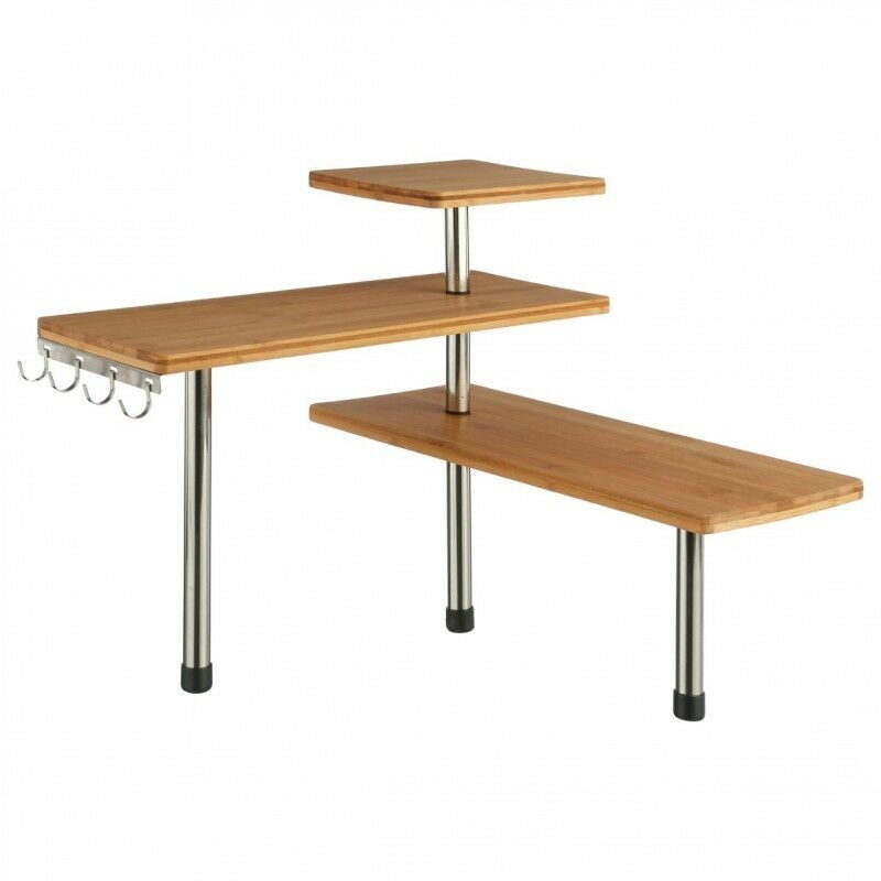 Tagère d'angle de cuisine avec 3 niveaux en bambou - Longueur 45 x Profondeur 43 x Hauteur 38,5 cm Pegane