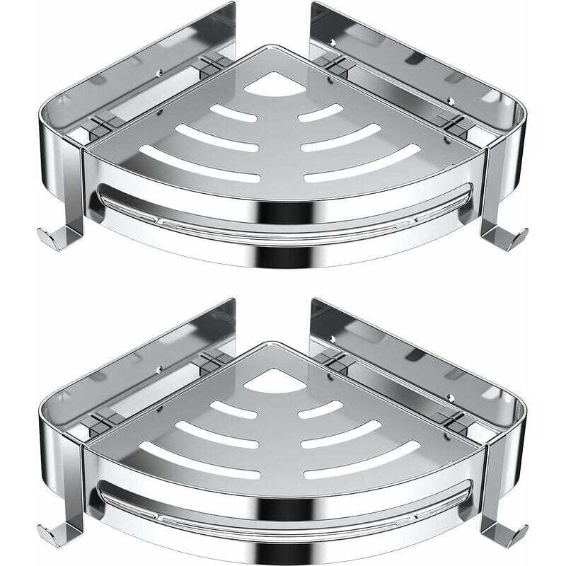 Tagère d'angle de Douche, Etagere Salle de Bain sans Percage 304 Acier Inoxydable Panier de Rangement de Cuisine Organisation de Douche avec 4
