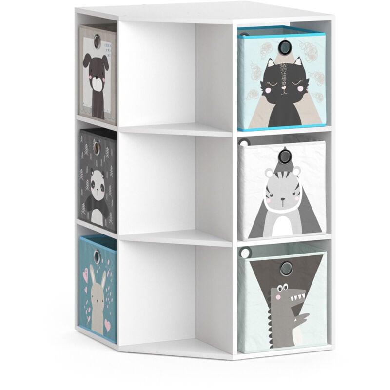 Bibliothèque enfant Luigi, Blanc, 64 x 107.8 cm avec 6 boîtes pliantes opt.2, Vicco
