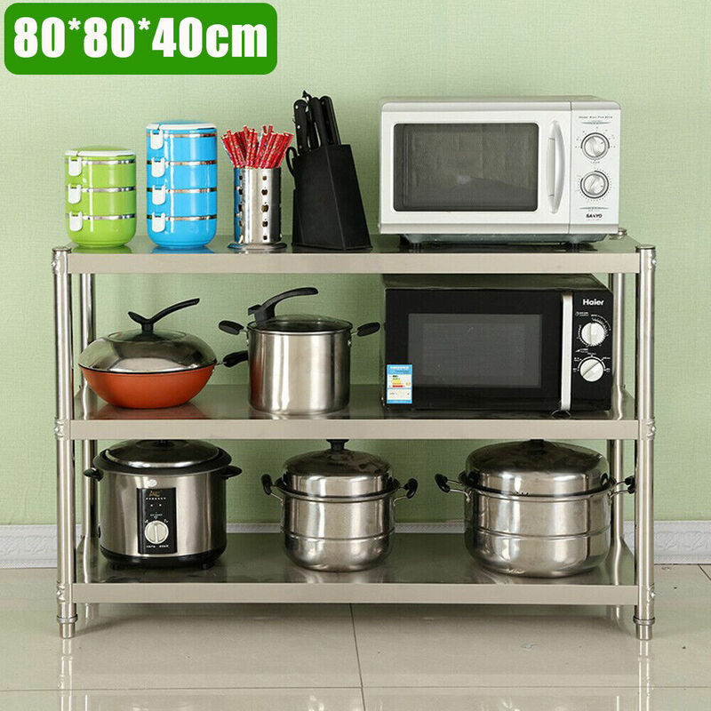 Tagère de cuisine à 3 étages - 80 x 80 x 40 cm - En acier inoxydable