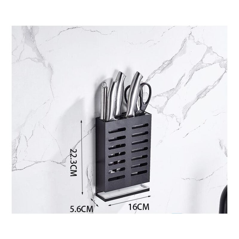 Tagère de poinçonnage libre mural pour cuisine, étagère à épices ménagère(Un étagère à couteaux en aluminium avec boîte à eau ,peut contenir 4