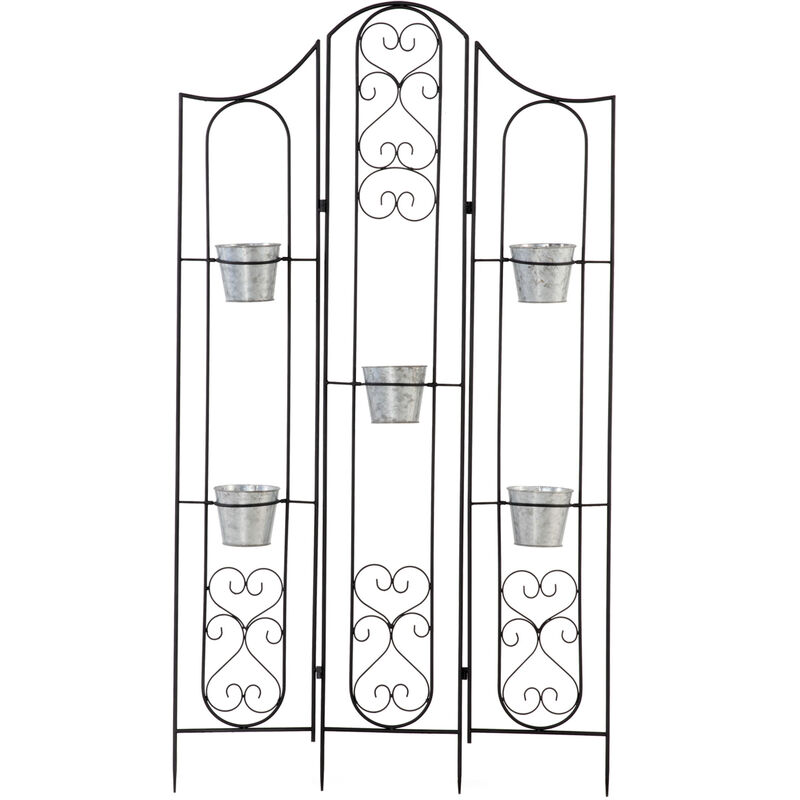Tagère de pots de fleurs plantes en métal style fer forgé - support de plantes pliable métal à planter - 5 pots fleurs inclus