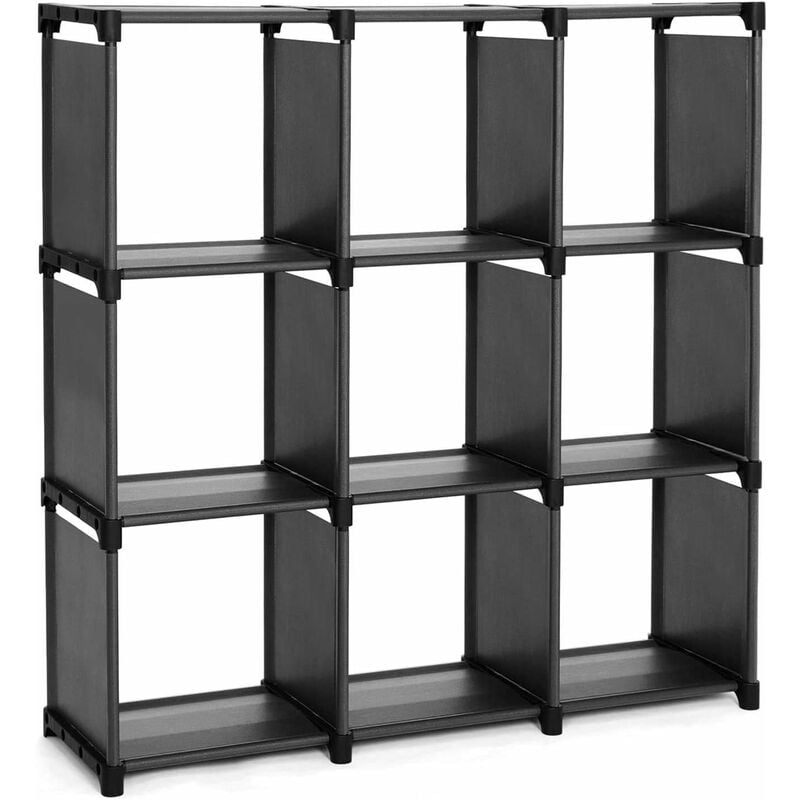 Songmics - tagère de Rangement à 9 Compartiments, Meuble de Rangement Ouvert, Bibliothèque, Organiseur pour Salon, Noir LSN45BK