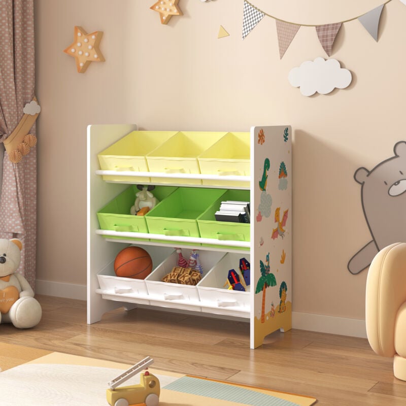 Étagère de rangement Boiro pour enfant avec 9 bacs pliables blanc / vert / jaune [en.casa]